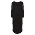 Load image into Gallery viewer, Women's Black Plus Size and Mid Size Boudicca Ruched Bodycon Midi Dress shown as a cutout.