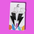 Load image into Gallery viewer, Double sided black cork lightning bolt earrings