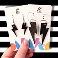 Load image into Gallery viewer, Double sided black cork lightning bolt earrings