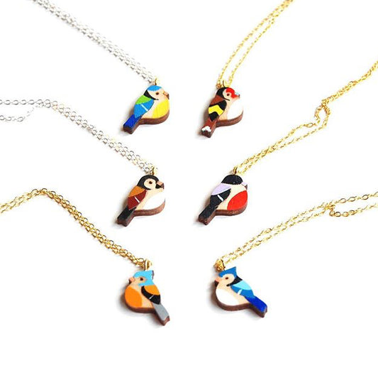 Wooden Hand Goldfinch necklace