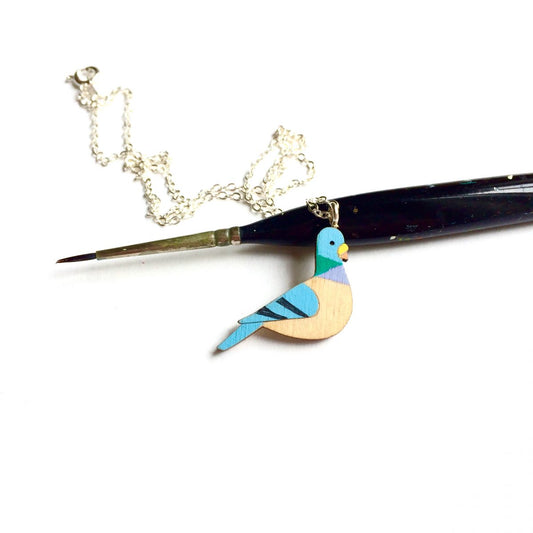 Wooden Hand Painted Pigeon necklace