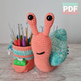 Load image into Gallery viewer, PDF Snail Caddy Crochet Pattern, Sally the Snail Caddy Crochet Pattern, Crochet Pattern, Snail Amigurumi Pattern