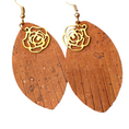 Load image into Gallery viewer, Fringe and rose cork earrings