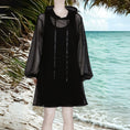 Load image into Gallery viewer, Plus Size Aphrodite Black Holiday Resort Dress with matching black undergarment and hoodie on mannequin. Short Version . On the beach at the Seychelles