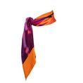 Load image into Gallery viewer, Womens Premium Silk Scarf featuring an Orange Bird of Paradise with a pink and purple print, displayed as a cutout on an invisible mannequin.