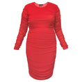 Load image into Gallery viewer, Women's Red Plus Size and Mid Size Boudicca Ruched Bodycon Midi Dress shown as a cutout.