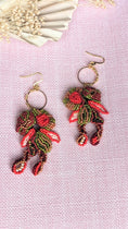 Load image into Gallery viewer, Red Green & Gold Statement Beaded Indian Boho Earrings
