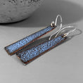 Load image into Gallery viewer, Trapezoid shaped copper earrings enamelled in blue on silver ear wires