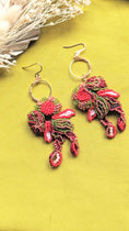 Load image into Gallery viewer, Red Green & Gold Statement Beaded Indian Boho Earrings