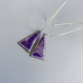 Load image into Gallery viewer, Enamel Triangle Drop Earrings in Rich Purple Hue