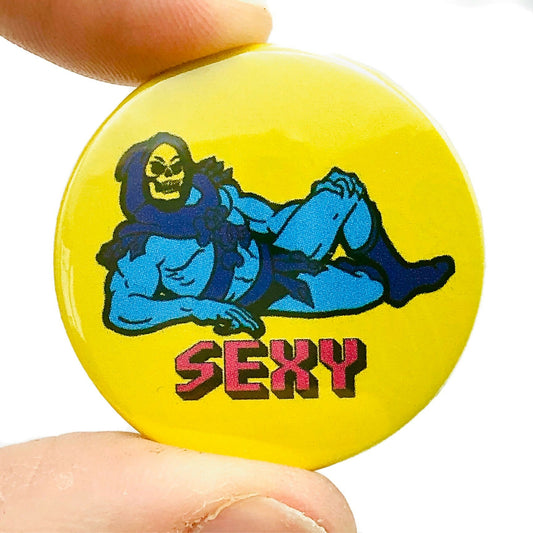 Sexy Skeletor 1980s Cartoon Inspired Button Pin Badge