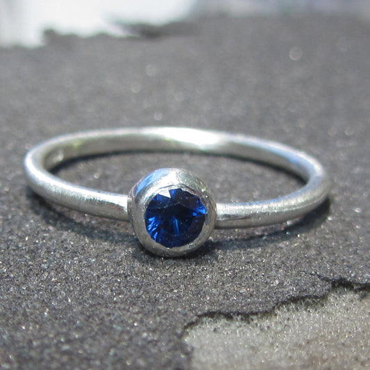 Blue Sapphire solitaire ring, sterling silver engagement ring - mini stacking ring, freepost, stackable sapphire ring