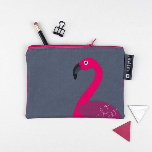 Flamingo Purse, Scandi Pencil Case, Tropical Bird Clutch, Holiday Pink Flamingo Pouch, Geometric Printed Makeup Bag, Flamingo Gift for her