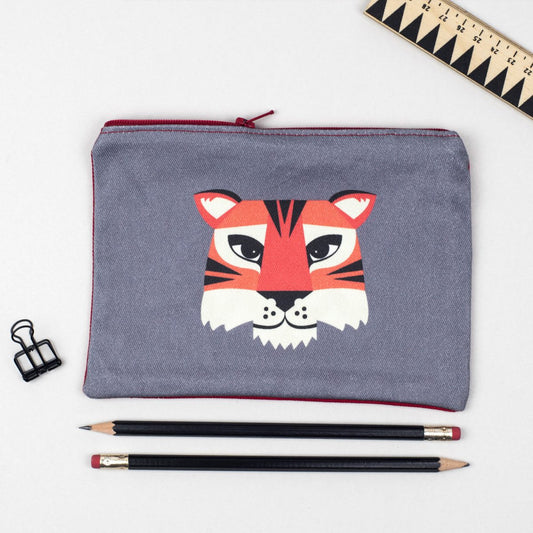 Tiger Purse, Animal Pencil Case Pouch, Tiger Gift, Jungle Clutch Bag, Cat Makeup Bag for her, Birthday Gift for Tiger Lovers, Laura Danby