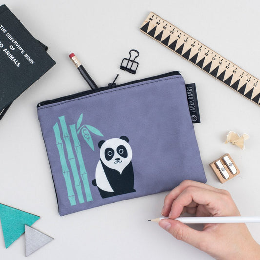 Panda Purse, Panda Gift, Panda & Bamboo Pencil Case, Black White Cute Clutch Bag, Animal Pouch, Geometric Makeup Bag, Birthday Gift for her