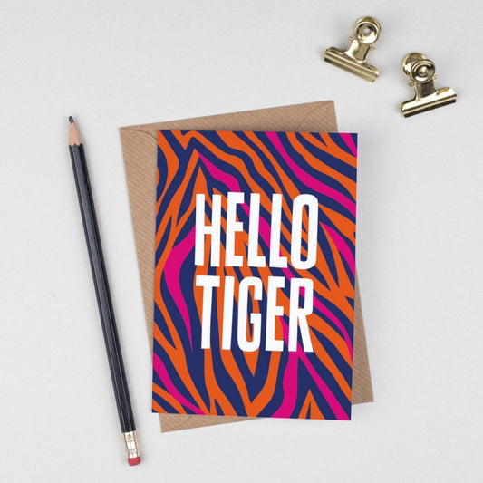 Hello Tiger Valentine Card, Funny Love Card, Animal Print, Tiger Pattern, Anniversary Card, Card for Her, Birthday Card for Girlfriend Wife