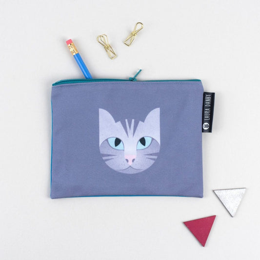 Cat Canvas Pencil Case, Animal Purse, Cat Gift, Printed Cat Makeup Bag, Small Toiletry Bag, Coin Pouch, Illustrated Design, Cat Lover Gift
