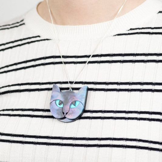 Cat Necklace, Tabby Cat Jewellery, Cat Lover Gift, Animal Pendant, Statement Necklace, Laser Cut Acrylic Necklace With A Cat, Laura Danby
