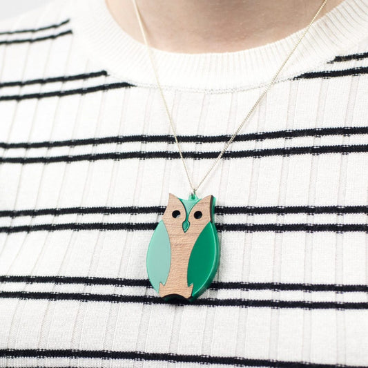 Owl Necklace, Owl Jewellery, Owl Pendant, Bird Statement Necklace, Scandinavian Mid Century Design, Woodland Animal, Gift for Owl Lover