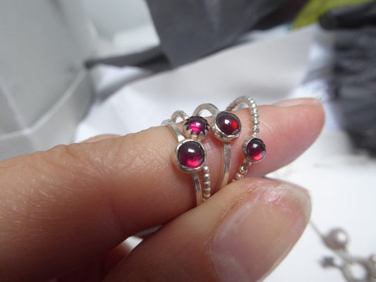 mini garnet ring in sterling silver - stacking ring with round garnet cabochon