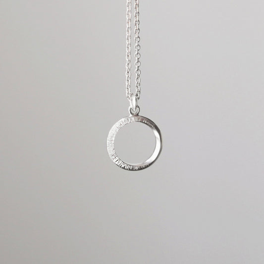 Crescent Moon Hammered Circle Necklace - Silver, moon necklace, handmade sterling silver necklace, birthday gift, gift for her