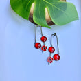 Load image into Gallery viewer, Red Poppy Flower Earrings, Long dangle Earrings for Ladies, Poppy Charm Earrings, Red Cabochon Drop Earrings, Unique Accessories for Ladies
