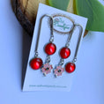 Load image into Gallery viewer, Red Poppy Flower Earrings, Long dangle Earrings for Ladies, Poppy Charm Earrings, Red Cabochon Drop Earrings, Unique Accessories for Ladies