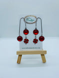 Load image into Gallery viewer, Red Poppy Flower Earrings, Long dangle Earrings for Ladies, Poppy Charm Earrings, Red Cabochon Drop Earrings, Unique Accessories for Ladies