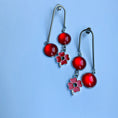Load image into Gallery viewer, Red Poppy Flower Earrings, Long dangle Earrings for Ladies, Poppy Charm Earrings, Red Cabochon Drop Earrings, Unique Accessories for Ladies