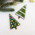 Load image into Gallery viewer, Handmade Fused Glass Christmas Tree Brooch Badge By Jessica Irena Smith Glass