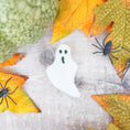 Load image into Gallery viewer, Handmade Fused Glass Halloween Trick Or Treat Ghost Brooch By Jessica Irena Smith Glass