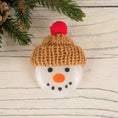 Load image into Gallery viewer, Handmade Fused Glass Snowman With Knitted Bobble Hat Christmas Brooch Badge By Jessica Irena Smith Glass