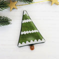 Load image into Gallery viewer, Handmade Fused Glass Snowy Tree Brooch Badge By Jessica Irena Smith Glass