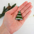 Load image into Gallery viewer, Handmade Fused Glass Snowy Tree Brooch Badge By Jessica Irena Smith Glass