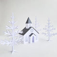 Load image into Gallery viewer, 3D Paper Church/ Christmas House/ DIY Tea Light/ Paper Village/ Tea Light House/ Scandi House Decor/ Paper Churc Decoration/ Mantle Decor