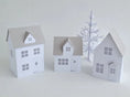 Load image into Gallery viewer, Set of 3 Paper House Bundle Plus Tree/ Christmas Village Set/ DIY Tea Light/ Paper Village/ Tea Light House/ Paper House Decoration/