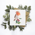 Load image into Gallery viewer, Robin Christmas Card: Holly Berries, Wildlife Art, Blank Inside