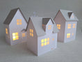 Load image into Gallery viewer, Set of 3 Paper House Bundle Plus Tree/ Christmas Village Set/ DIY Tea Light/ Paper Village/ Tea Light House/ Paper House Decoration/