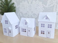 Load image into Gallery viewer, Set of 3 Paper House Bundle Plus Tree/ Christmas Village Set/ DIY Tea Light/ Paper Village/ Tea Light House/ Paper House Decoration/