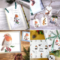 Load image into Gallery viewer, Robin Christmas Card: Holly Berries, Wildlife Art, Blank Inside