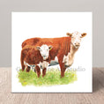 Load image into Gallery viewer, Hereford Cow & Calf Watercolour Greetings Card, Any Occasion Card, Farm Animals