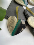 Load image into Gallery viewer, Heart Shaped Statement Earrings, Green Grey Black Heart Earrings for Ladies, Unique Valentines Jewelry for Loved One, Large Dangle Earrings