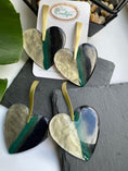 Load image into Gallery viewer, Heart Shaped Statement Earrings, Green Grey Black Heart Earrings for Ladies, Unique Valentines Jewelry for Loved One, Large Dangle Earrings