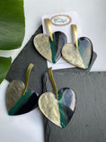 Load image into Gallery viewer, Heart Shaped Statement Earrings, Green Grey Black Heart Earrings for Ladies, Unique Valentines Jewelry for Loved One, Large Dangle Earrings