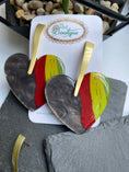 Load image into Gallery viewer, Heart Shaped Statement Earrings, Green Yellow and Red Heart Earrings for Ladies, Unique Jewelry for Loved One, Large Dangle Earrings