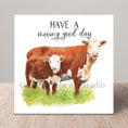 Load image into Gallery viewer, Funny Cow & Calf Watercolour Greetings Card: Blank Card, Any Occasion