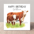 Load image into Gallery viewer, Personalised Cow & Calf Birthday Card: Watercolour Farm Art