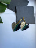 Load image into Gallery viewer, Heart Shaped Statement Earrings, Green Grey Black Heart Earrings for Ladies, Unique Valentines Jewelry for Loved One, Large Dangle Earrings