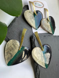 Load image into Gallery viewer, Heart Shaped Statement Earrings, Green Grey Black Heart Earrings for Ladies, Unique Valentines Jewelry for Loved One, Large Dangle Earrings