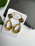 Load image into Gallery viewer, Leopard Print Cabochon Earrings, Yellow Geometric Drop Earrings, Acrylic Pushback Earrings for Pierced Ears, Summer Earrings for Ladies